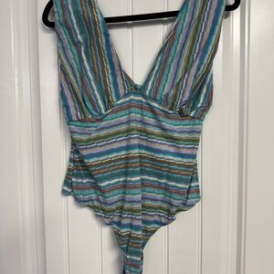 Free People Striped V-Neck Multicolor Bodysuit